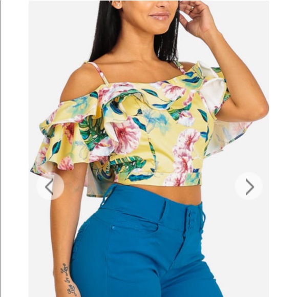 🍀 10 for $25.00 FLORAL RUFFLE CROP TOP - Picture 3 of 7